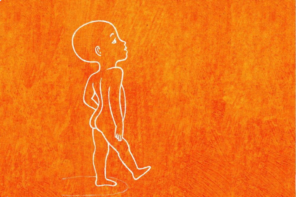 Silhouette de Kirikou sur fond orange