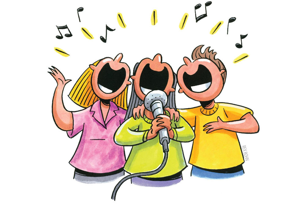 Illustration trois personnes chantent à tu-tête